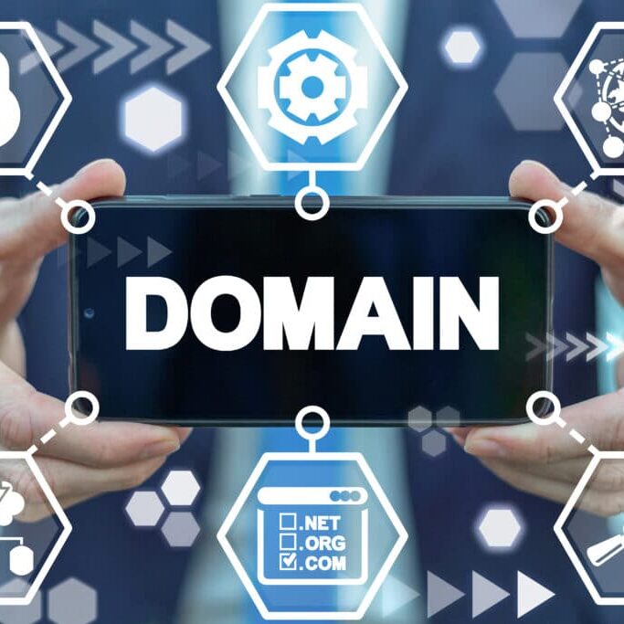 Text that says "domain" surrounded by abstract technical icons